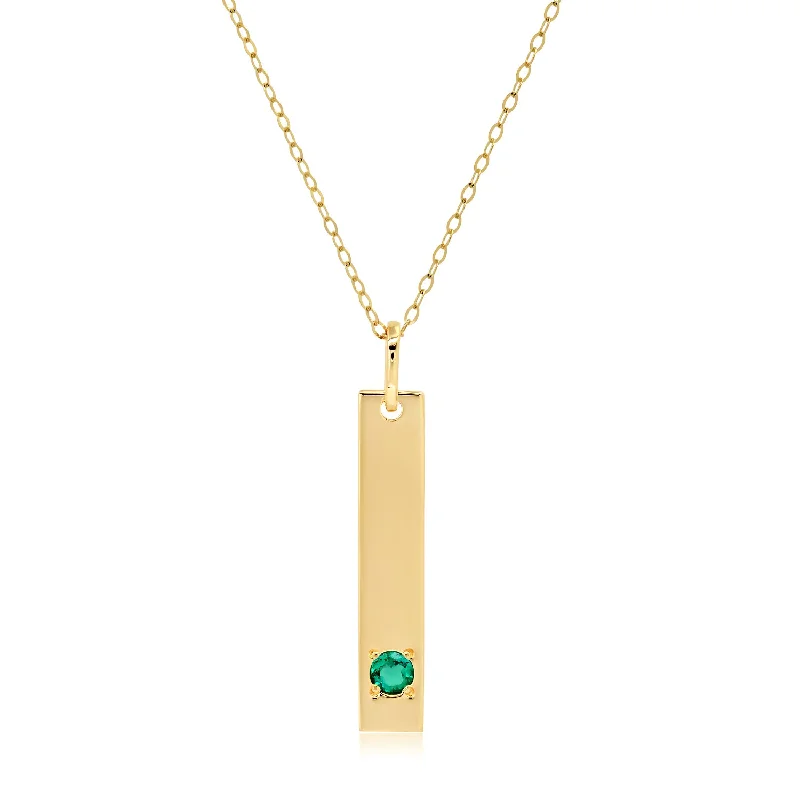 14k Yellow Gold Bar Pendant Necklace with 3mm Small Round Gemstone Adjustable Cable Chain 16 Inches to 18 Inches with Spring Ring Clasp