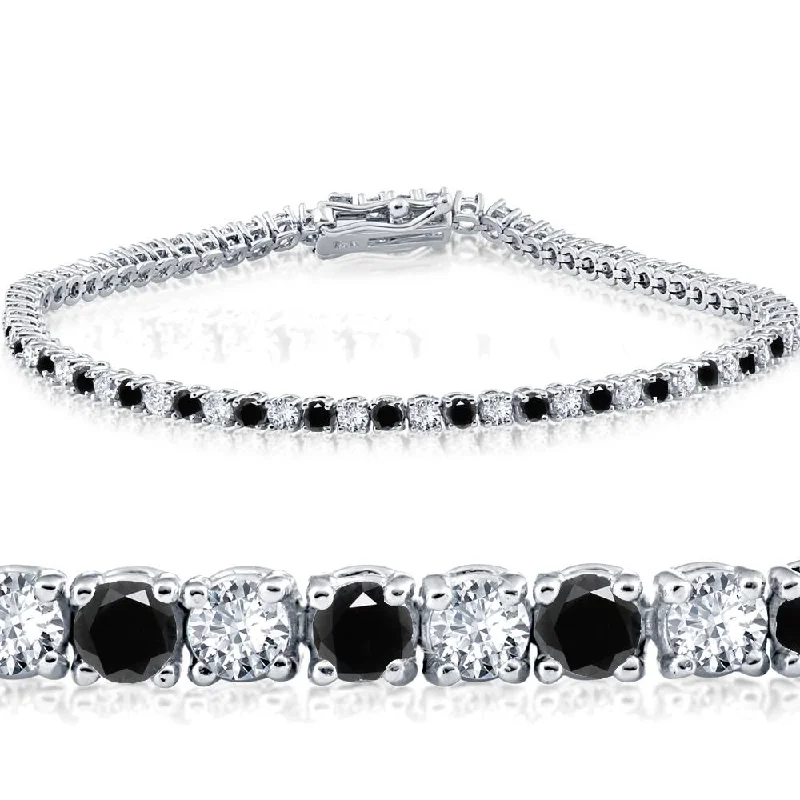 3ct Black & White Diamond Tennis Bracelet 14K White Gold 7"