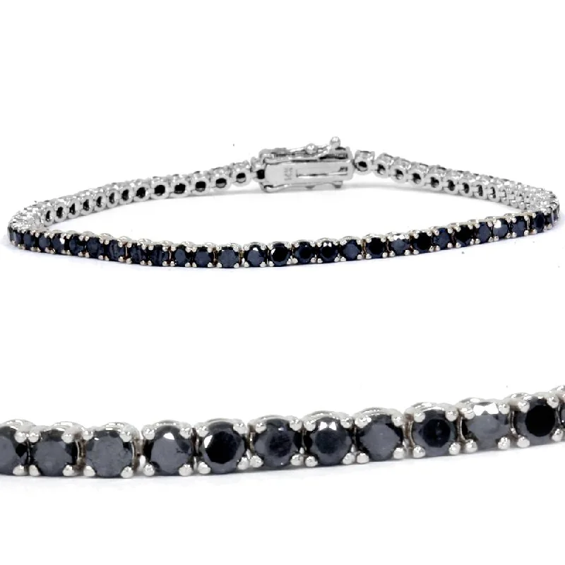 4ct Black Diamond Tennis Bracelet 14K White Gold 7"