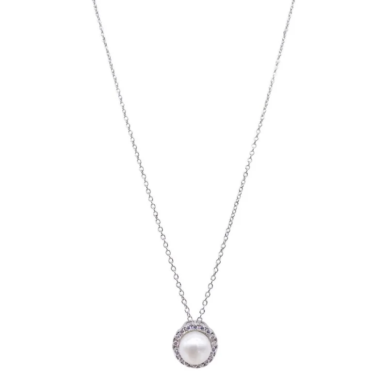 Adornia Floating Freshwater Pearl Halo Necklace silver