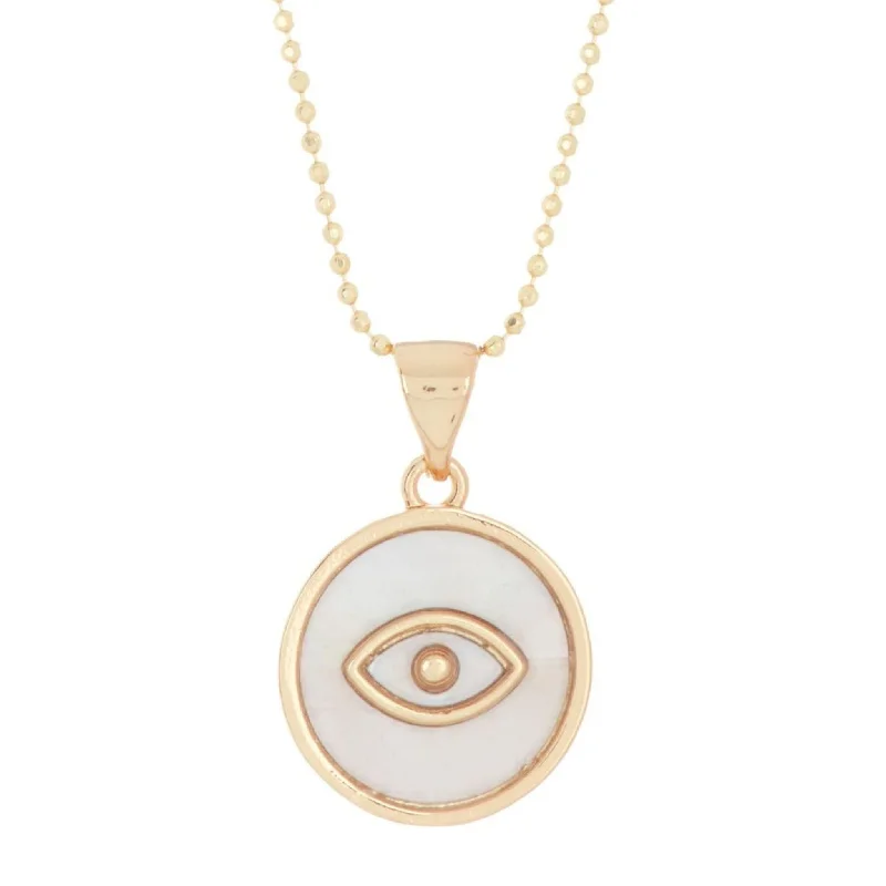 Adornia Mother of Pearl Evil Eye Pendant Necklace gold