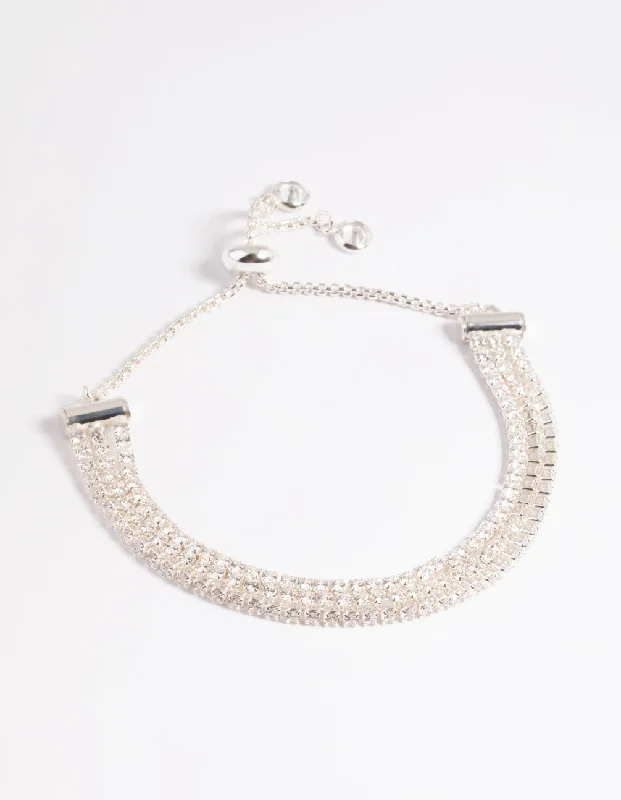 Cubic Zirconia Triple Row Cupchain Toggle Bracelet