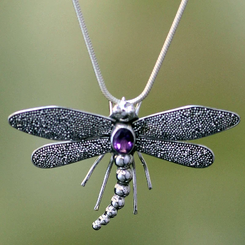 Dragonfly Amethyst & Sterling Silver Pendant Necklace