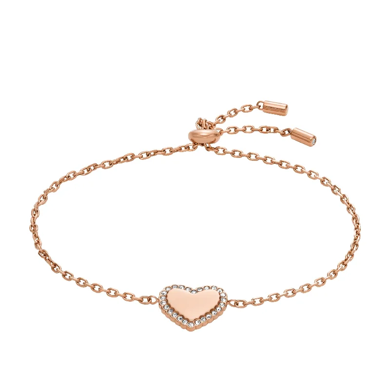 Fossil Women's Elliott Rose Gold-Tone Stainless Steel Heart Chain Bracelet