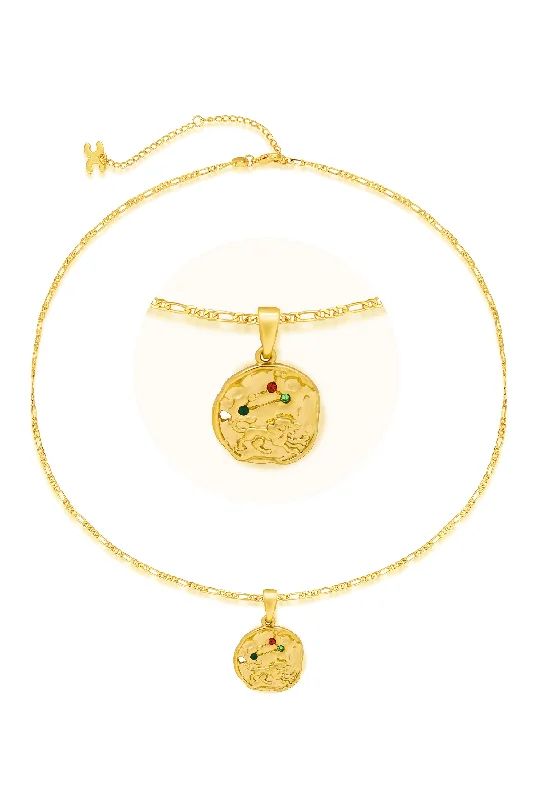 Gold Sculptural Zodiac Sign Pendant Necklace Set-Aries