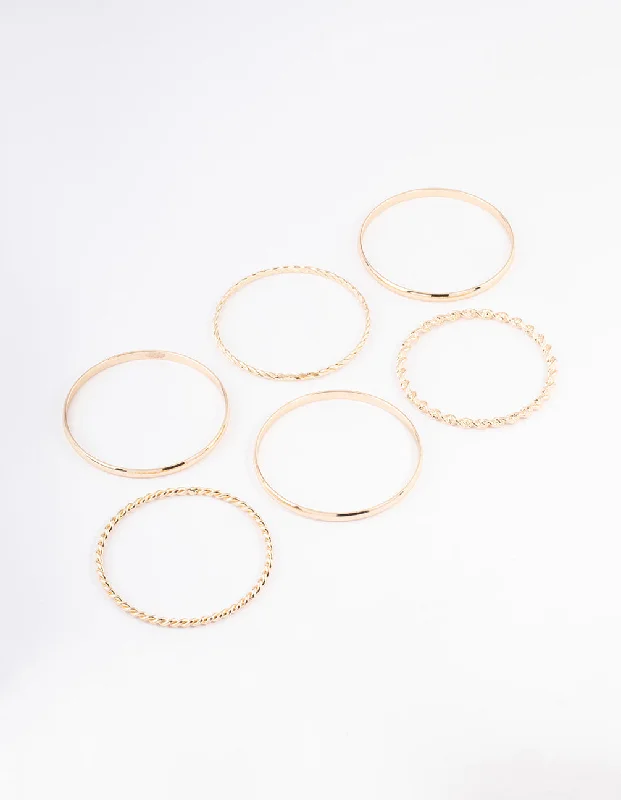 Gold Twisted & Plain Bracelet 6-Pack