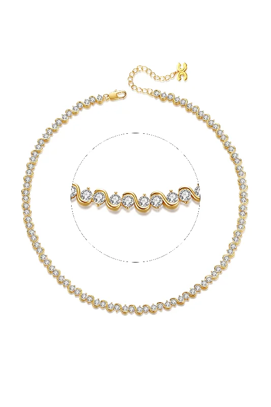 Gold Wave Zirconia Tennis Choker Necklace