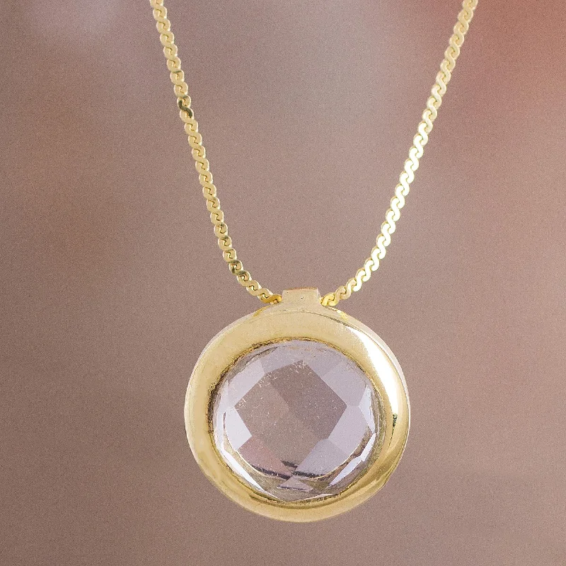 Golden Circle Quartz Gold Plated Silver Pendant Necklace