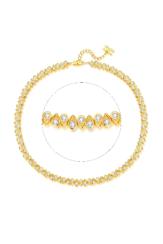 Golden Tear Shaped Zirconia Necklace