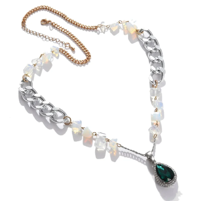 Green Color Silver Plated Designer Stone Necklace For Women's