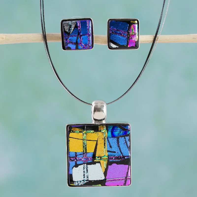 Jigsaw Sterling Silver & Glass Jewelry Set