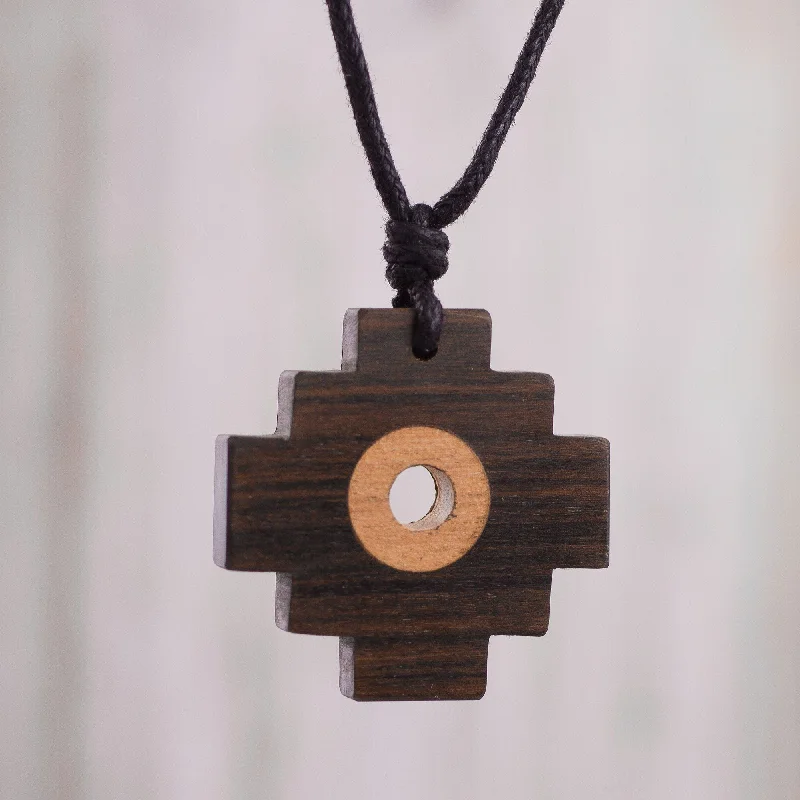 Layered Chakana Wood Pendant Necklace