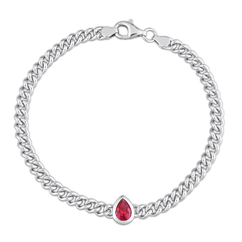 Mimi & Max 1 1/7 CT TGW Pear Created Ruby Curb Link Chain Bracelet in Sterling Silver