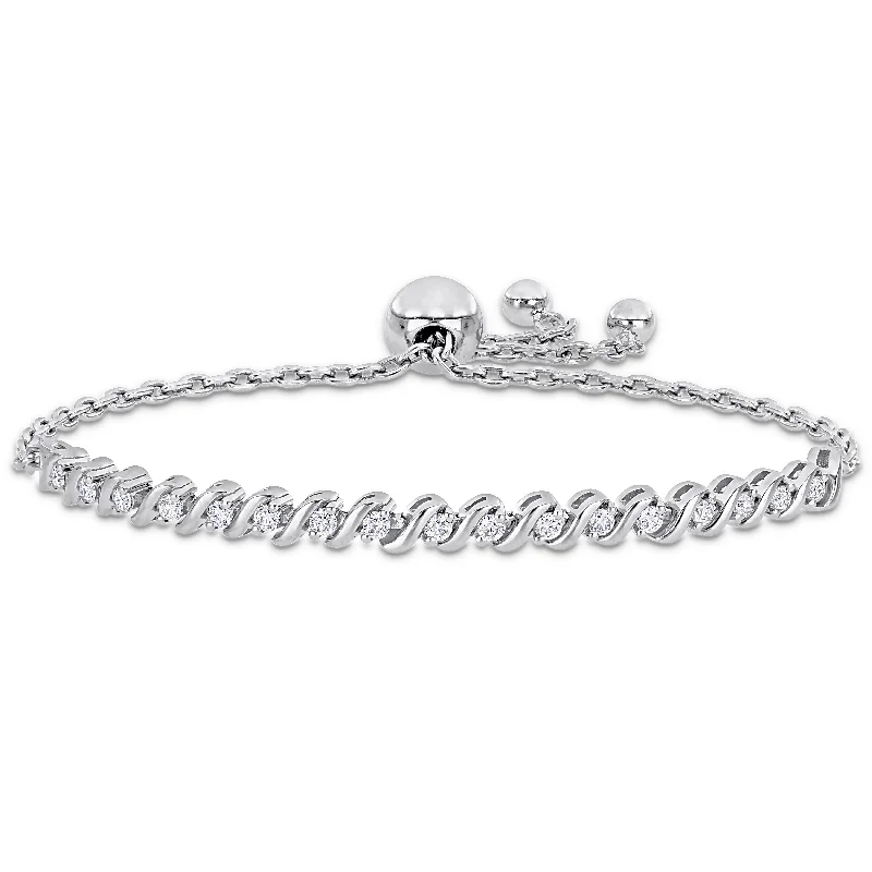 Mimi & Max 1/2ct DEW Created Moissanite S link Adjustable Bolo Bracelet in Sterling Silver