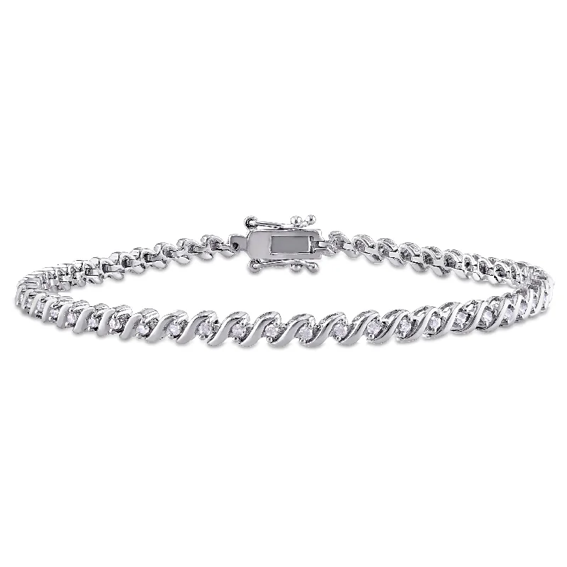 Mimi & Max 1/2ct TDW Diamond S-Shape Tennis Bracelet in Sterling Silver