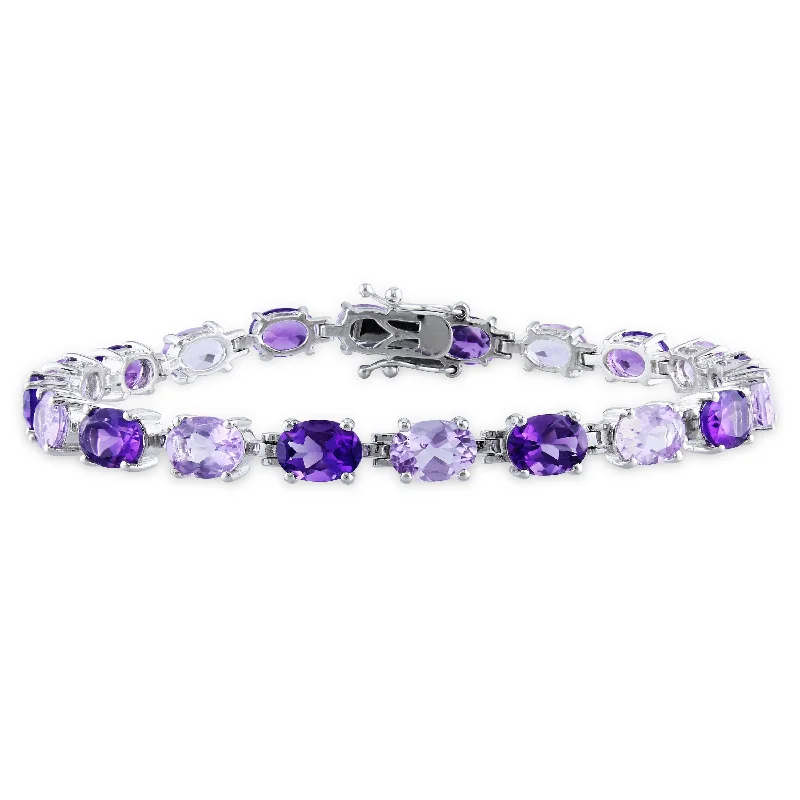 Mimi & Max 14 1/2ct TGW Oval Amethyst-Africa and Rose de France Bracelet in Sterling Silver - 7.25in