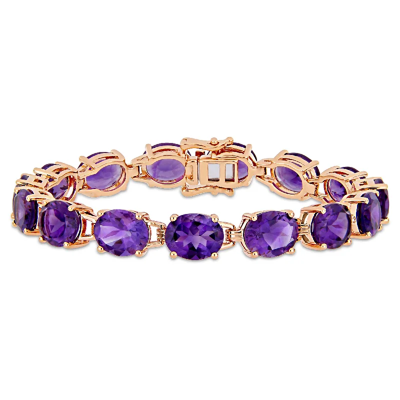 Mimi & Max 36 CT TGW Oval-Cut Africa-Amethyst Tennis Bracelet in Rose Gold Plated Sterling Silver