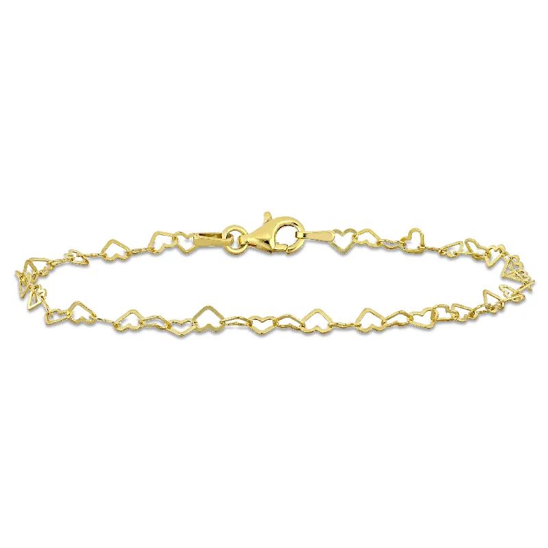 Mimi & Max 3mm Heart Link Bracelet with Lobster Clasp in Yellow Plated Sterling Silver - 7.5 in.