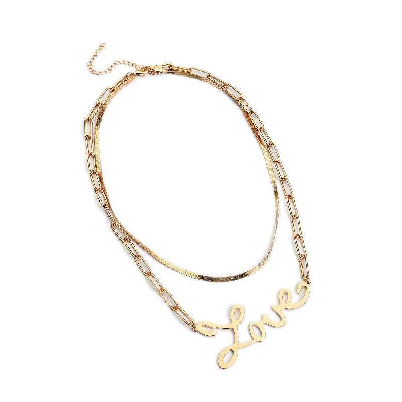 Pack Of 2 Gold Plated Love Printed Necklace