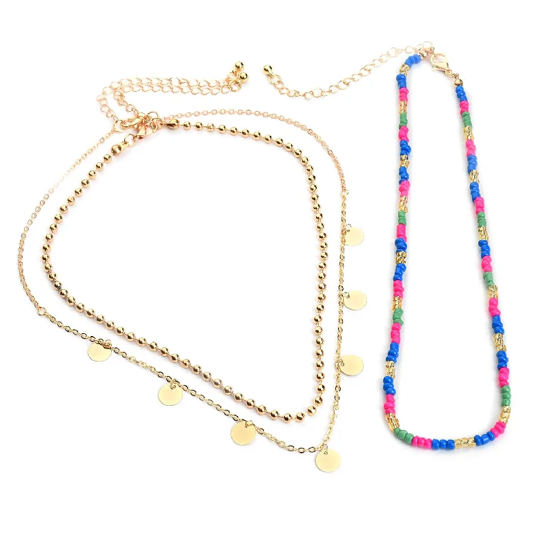 Pack Of 3 Gold Plated Beaded Necklace