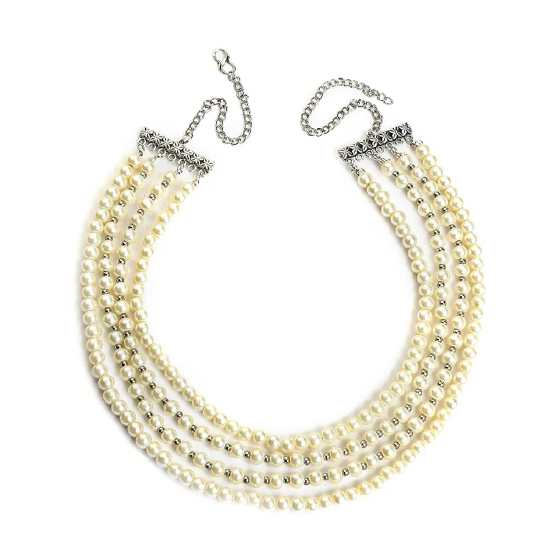 Pearl Beaded Silver Plated Necklace