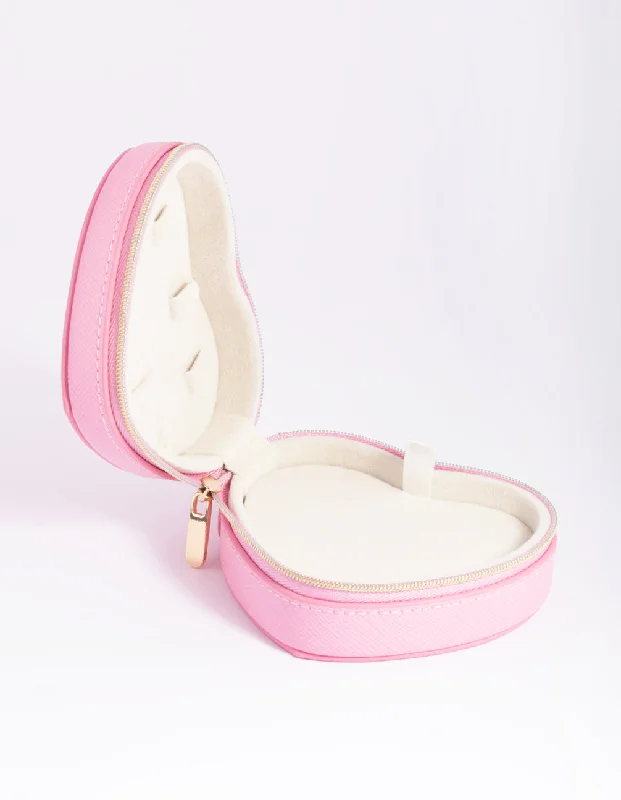 Pink Heart PU Leather Jewellery Box