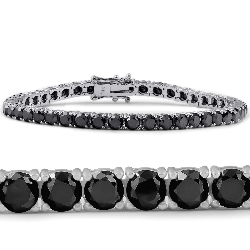 Pompeii3 14k White Gold Black Diamond Round-Cut Tennis Bracelet 11 1/2Ct 7"