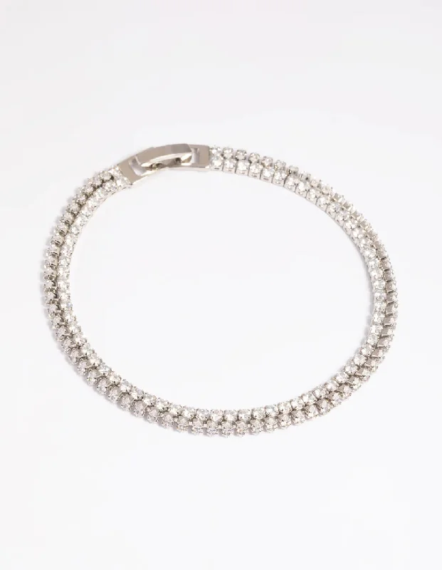 Rhodium Cubic Zirconia Layered Bracelet