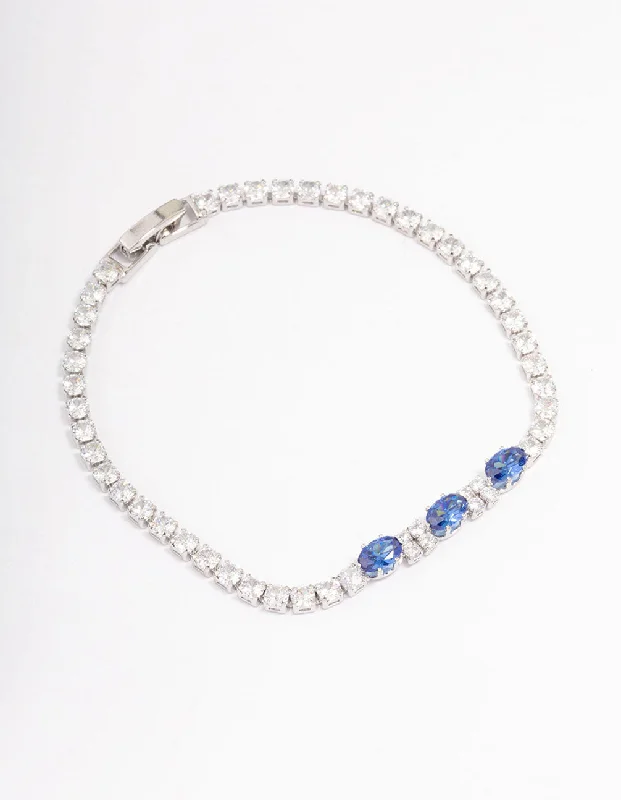 Rhodium Oval Cubic Zirconia Tennis Bracelet