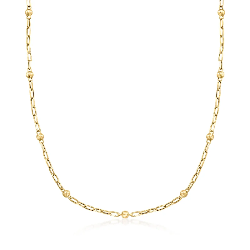 Ross-Simons 18kt Yellow Gold Bead Station Paper Clip Link Necklace