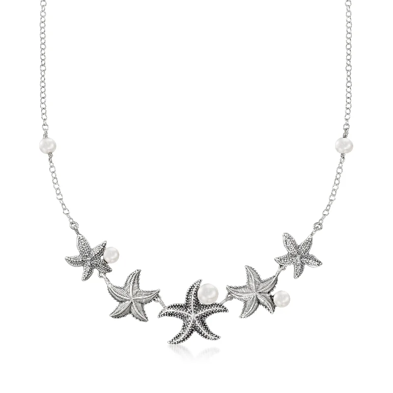 Ross-Simons 5-8.5mm Cultured Pearl Starfish Necklace in Sterling Silver