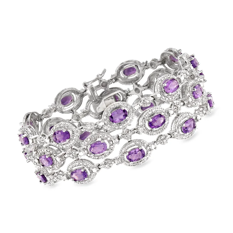 Ross-Simons Amethyst 3-Row Bracelet With Diamond Accent in Sterling Silver