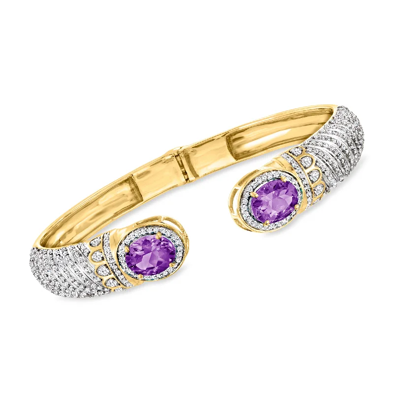 Ross-Simons Amethyst and White Topaz Cuff Bracelet in 18kt Gold Over Sterling