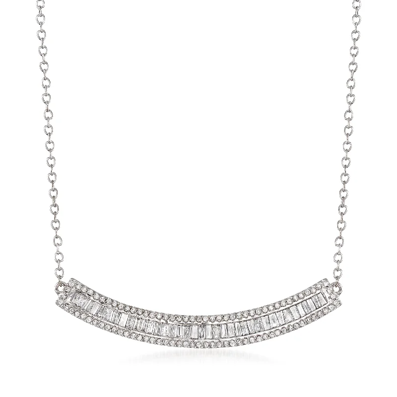 Ross-Simons Baguette and Round Diamond Curved Bar Necklace in 14kt White Gold