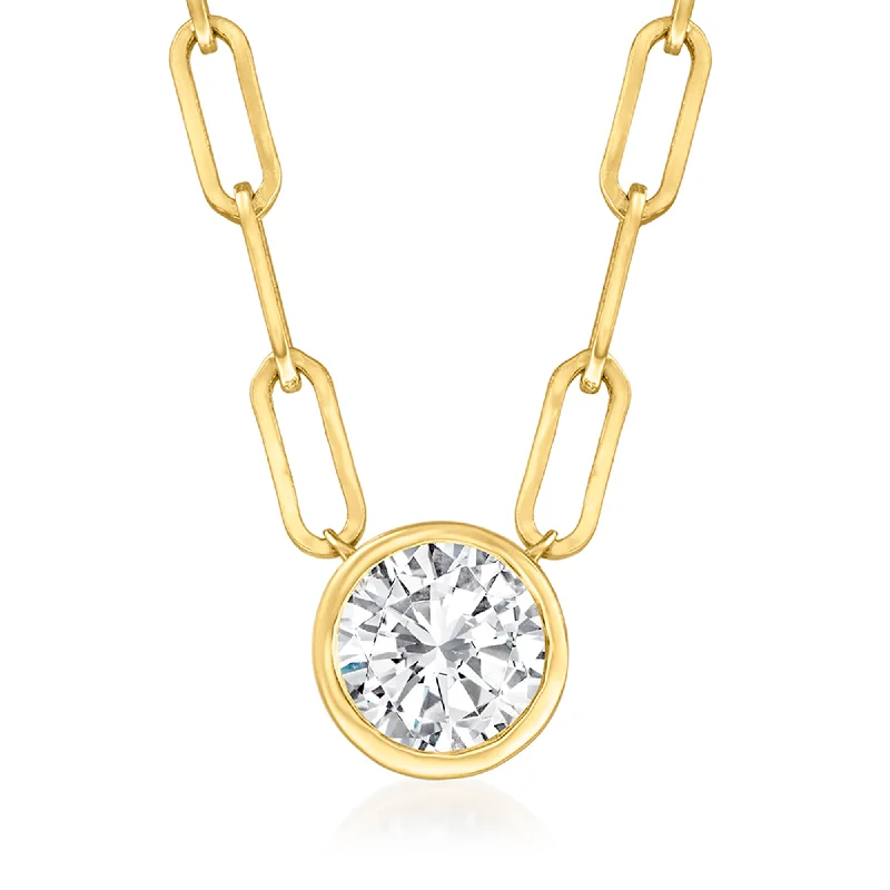 Ross-Simons Bezel-Set Diamond Solitaire Paper Clip Link Necklace in 14kt Yellow Gold