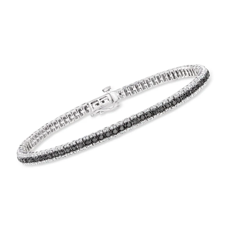 Ross-Simons Black and White Diamond Tennis Bracelet in Sterling Silver