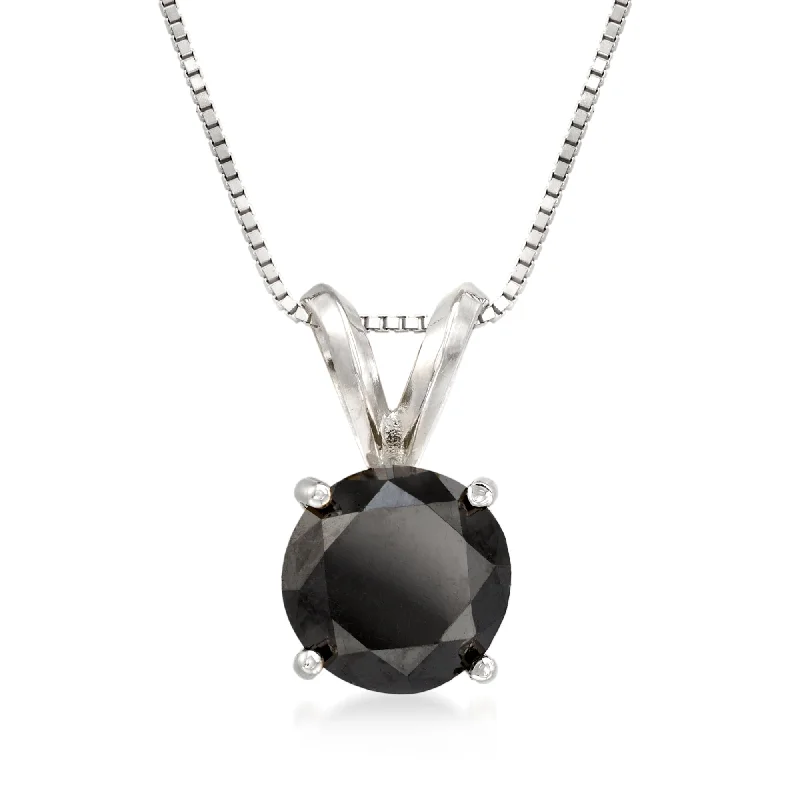 Ross-Simons Black Diamond Solitaire Necklace in 14kt White Gold