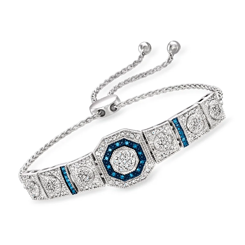 Ross-Simons Blue and White Diamond Octagon Bolo Bracelet in Sterling Silver