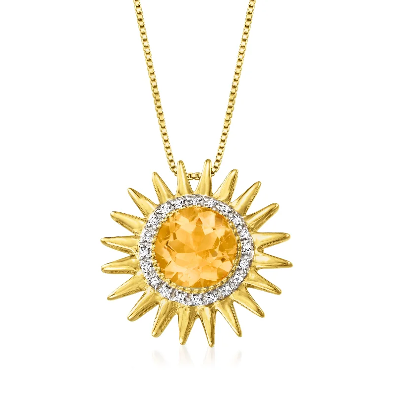 Ross-Simons Citrine and . Diamond Sun Pendant Necklace in 18kt Gold Over Sterling