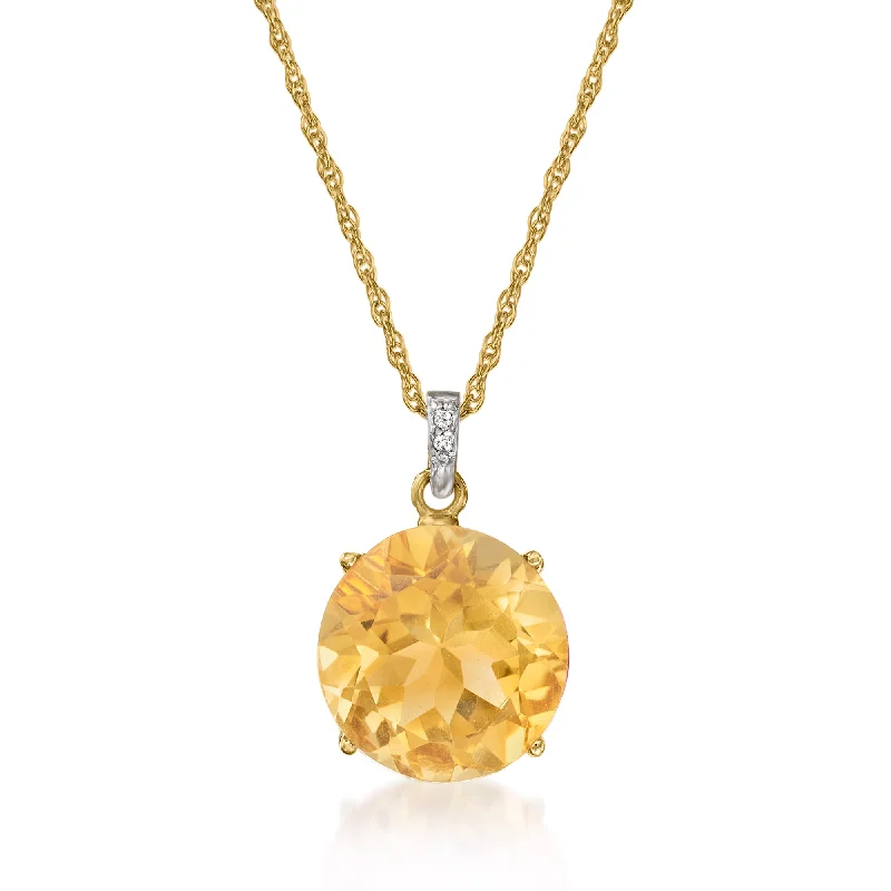 Ross-Simons Citrine Pendant Necklace in 14kt Yellow Gold