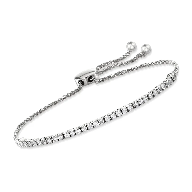 Ross-Simons Diamond Line Bolo Bracelet in 14kt White Gold