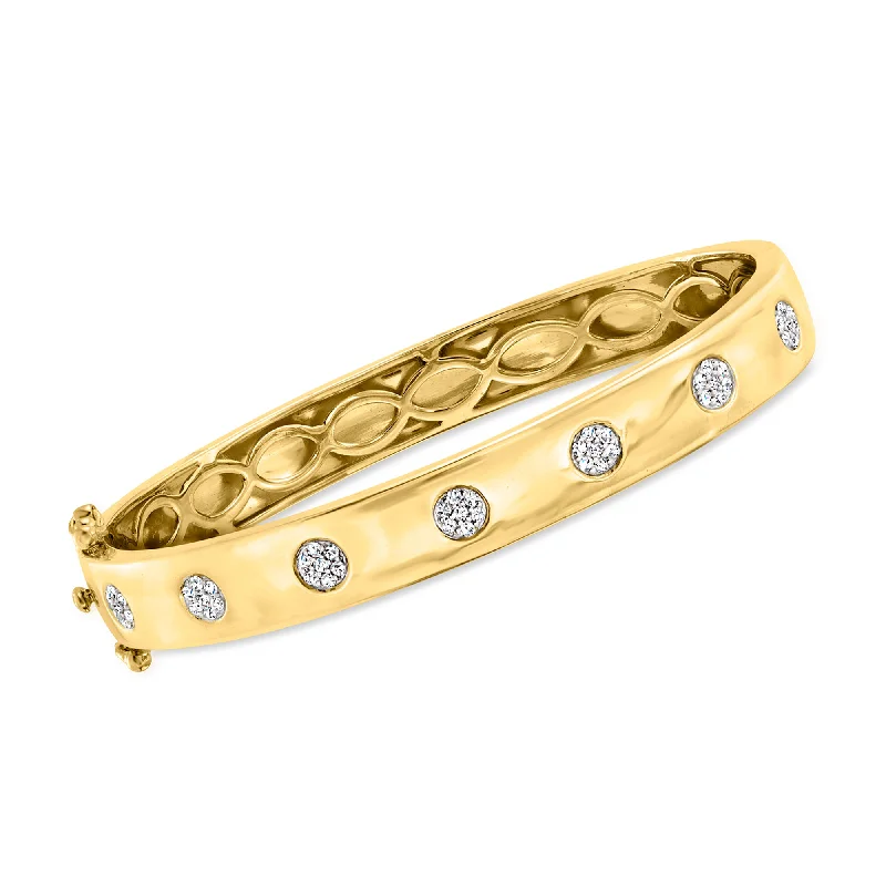 Ross-Simons Diamond Cluster Bangle Bracelet in 18kt Gold Over Sterling