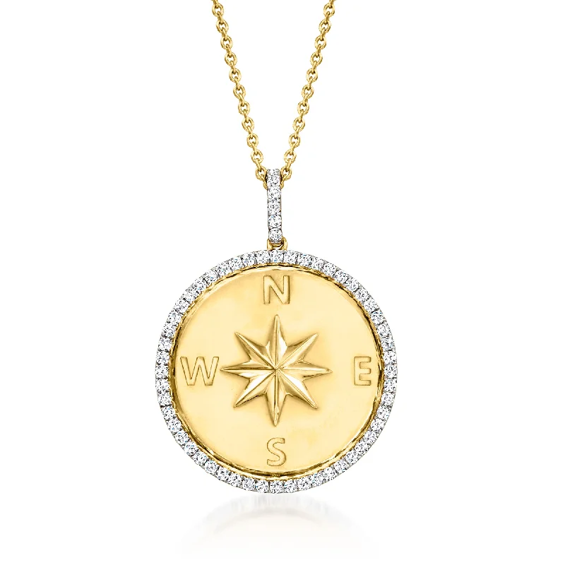 Ross-Simons Diamond Compass Pendant Necklace in 18kt Gold Over Sterling