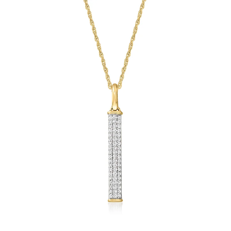 Ross-Simons Diamond Linear Bar Pendant Necklace in 14kt Yellow Gold