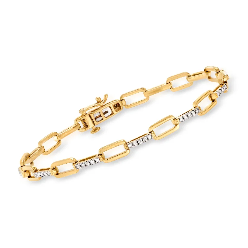 Ross-Simons Diamond Paper Clip Link Bracelet in 18kt Gold Over Sterling