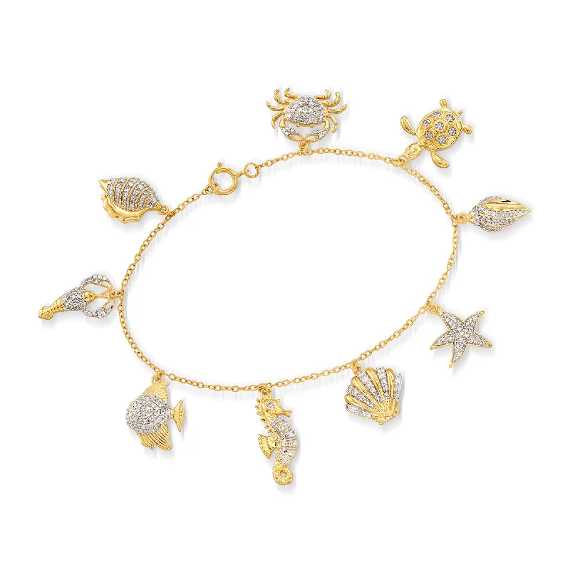 Ross-Simons Diamond Sea Life Charm Bracelet in 18kt Gold Over Sterling