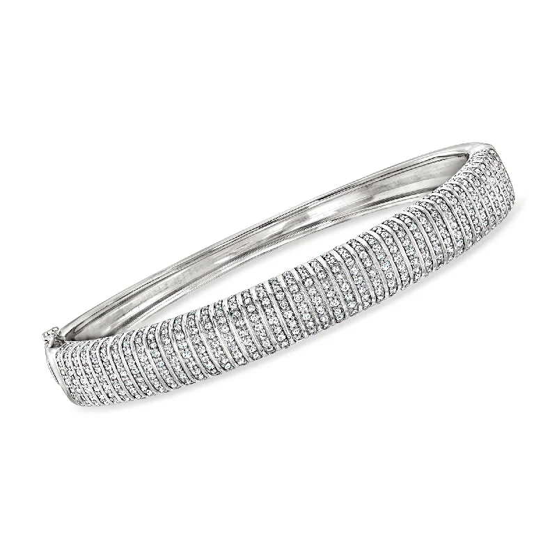 Ross-Simons Diamond Striped Bangle Bracelet in Sterling Silver