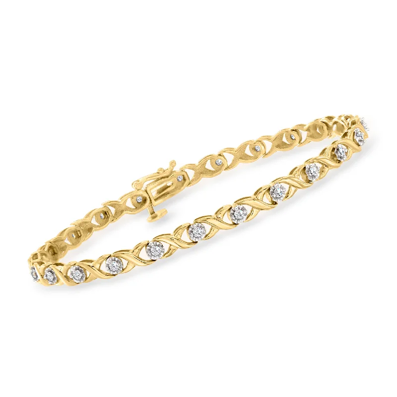 Ross-Simons Diamond X-Link Bracelet in 2-Tone Sterling Silver