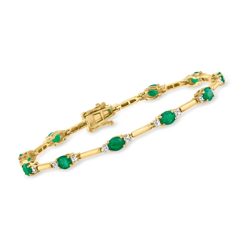 Ross-Simons Emerald and . Diamond Bracelet in 14kt Yellow Gold