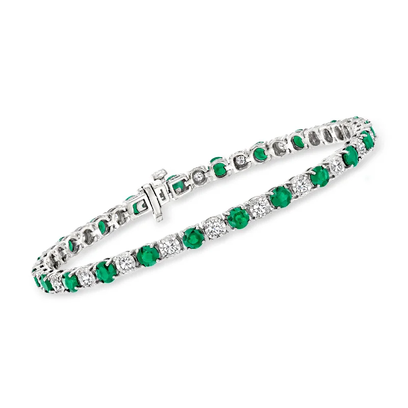 Ross-Simons Emerald and Diamond Tennis Bracelet in Sterling Silver